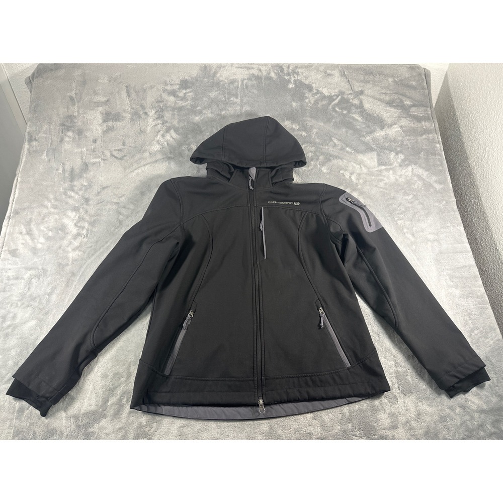 Free Country Womens Black Hooded Softshell Jacket Fleece Lined Size Large